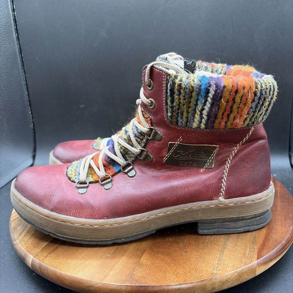 Rieker Felicitas Women's Size 9 Boots  Leather Fur Lined Lace-Up Red Shoes